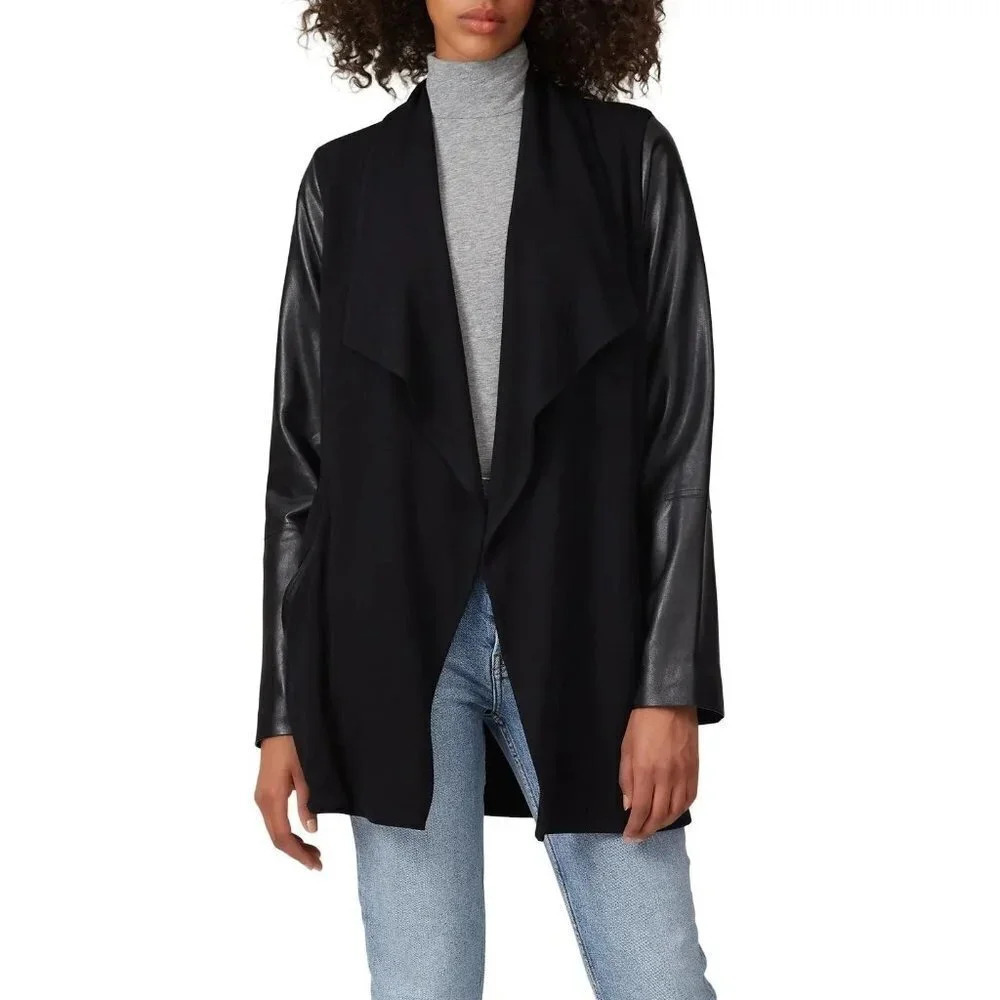 Fifteen Twenty Faux Leather Contrast Jacket in Black Medium as-is